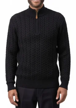 Men's Quarter Zip Knit Sweater - Black