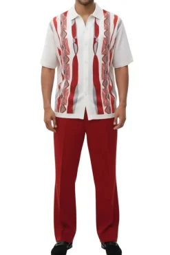 Men's Red Geometric Pattern 2 Piece Walking Suit Set