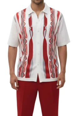 Men's Red Geometric Pattern 2 Piece Walking Suit Set