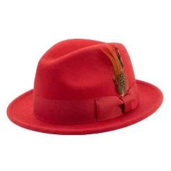 Men's Red Wool Felt Fedora Hat Snap Brim Crushable