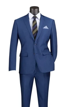 Men's Slim Fit 2 Piece Single Breasted 2 Button Design Blue