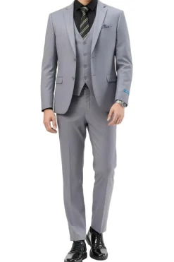 Men's Slim Fit Solid Gray 3 Piece Suit