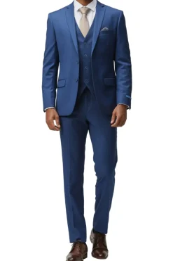 Men's Slim Fit Solid Indigo 3 Piece Suit