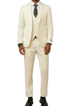Men's Slim Fit Solid Ivory 3 Piece Suit
