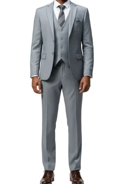 Men's Slim Fit Solid Medium Gray 3 Piece Suit