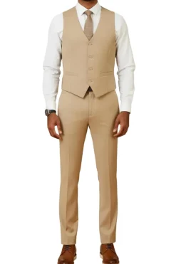 Men's Slim Fit Solid Tan 3 Piece Suit