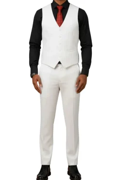 Men's Slim Fit Solid White 3 Piece Suit
