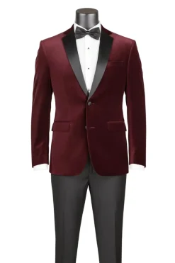 Men's Slim Fit Velvet Tuxedo 2 Piece in Wine