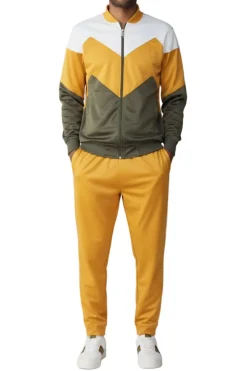 Men's Track Suit Chevron Design in Gold & Olive