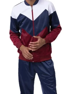 Men's Track Suit Chevron Design in Navy & Burgundy