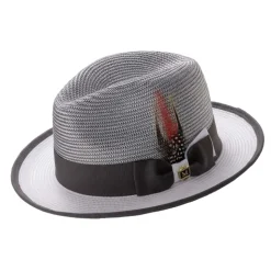 Men’s Two-Tone Braided Fedora Hat With Ribbon - Gray/White