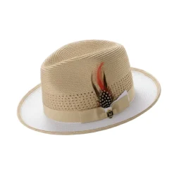 Men’s Two-Tone Braided Fedora Hat Beige/White