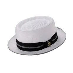 Men's White Pork Pie Style Braided Hat