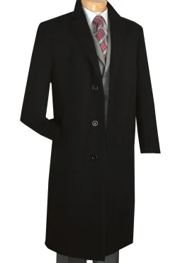 Milan Collection - Wool and Cashmere Regular Fit Dress Top Coat 48" Long in Black