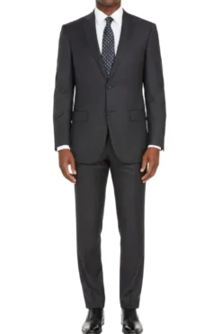 Modern Fit 2 Piece Pinstripe Suit 2 Button Black