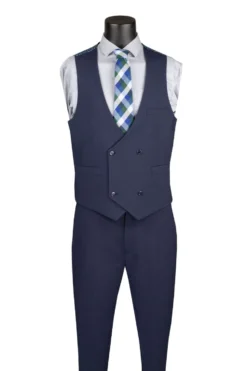 Modern Fit Navy 3 Piece Suit with Vest and Adjustable Waistband Pants