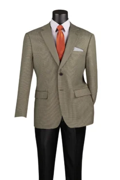 Modern Fit Olive Houndstooth Pattern Jacket