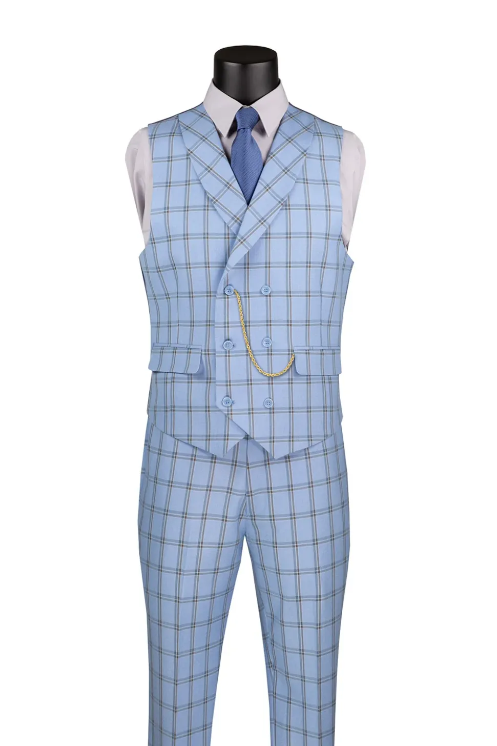 Modern Fit Windowpane Suit 3 Piece in Light Blue