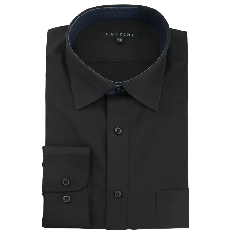 Modern Fit Dress Shirt Convertible Cuff in Black