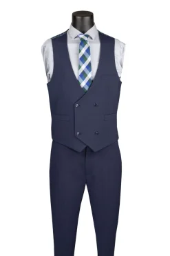Modern Fit Navy 3 Piece Suit with Vest and Adjustable Waistband Pants