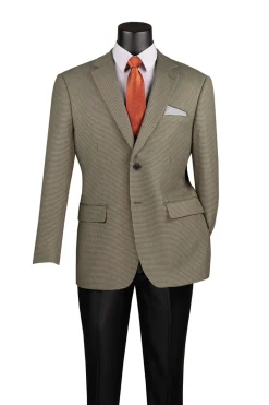 Modern Fit Olive Houndstooth Pattern Jacket