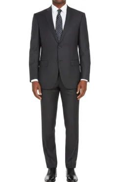 Modern Fit 2 Piece Pinstripe Suit 2 Button Black