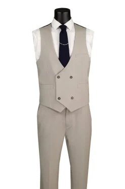 Modern Fit Tan 3 Piece Suit with Vest and Adjustable Waistband Pants