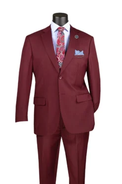 Monte Carlo Collection - Regular Fit 2 Piece 2 Button Textured Weave Burgundy