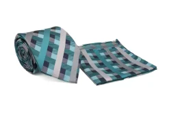Multi Color Check and Stripe Tie and Pocket Square Set