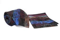 Multi Color Floral Diagonal Stripe Pattern Tie and Pocket Square Set