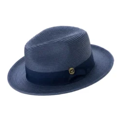 Navy Braided Wide Brim Pinch Fedora Matching Grosgrain Ribbon