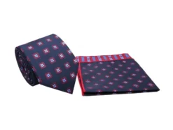 Navy Floral Design Men's Tie and Pocket Square Set