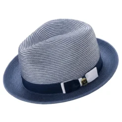 Navy Men's Two-Tone Braided Pinch Fedora with Grosgrain Ribbon