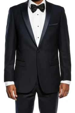 Navy Slim Fit 2 Piece Tuxedo With Satin Peak Lapel