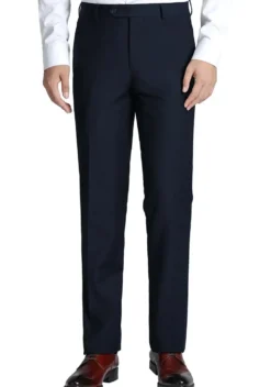 Navy Slim Fit Dress Pants Flat Front Pre-hemmed