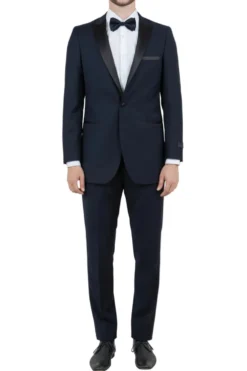 Navy Slim Fit Tuxedo 2 Piece with Satin Peak Lapel