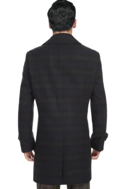 Navy Slim Fit Wool Blended Long Overcoat
