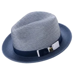 Navy Men's Two-Tone Braided Pinch Fedora with Grosgrain Ribbon