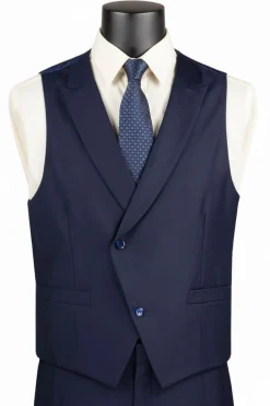 Navy Modern Fit 3 Piece Suit with Vest and Adjustable Waistband Pants