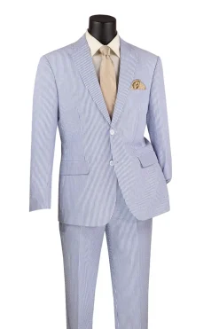 Navy Modern Fit Seersucker Suit With Adjustable Waistband Pants