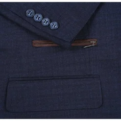 Navy Regular Fit 2 Button Mini Check Blazer with Bib