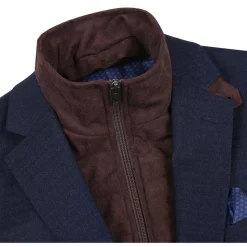 Navy Regular Fit 2 Button Mini Check Blazer with Bib
