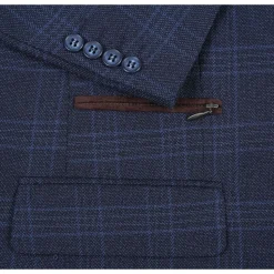 Navy Regular Fit 2 Button Plaid Blazer with Bib