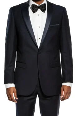Navy Slim Fit 2 Piece Tuxedo With Satin Peak Lapel