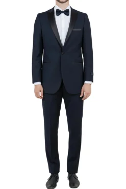 Navy Slim Fit Tuxedo 2 Piece with Satin Peak Lapel