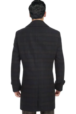 Navy Slim Fit Wool Blended Long Overcoat