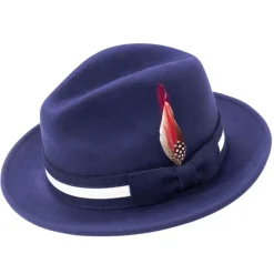 Navy Wool Felt Fedora with Band and Ribbon
