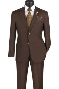 Nola Collection - Brown Regular Fit 2 Piece Suit With Adjustable Waistband Pants