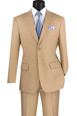 Nola Collection - Light Beige Regular Fit 2 Piece Suit With Adjustable Waistband Pants