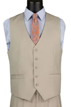 Oatmeal Regular Fit 3 Piece Suit with Vest and Adjustable Waistband Pants